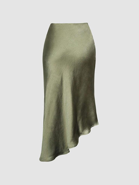 Asymmetric Hem Slit Button Deco Skirt - HouseofHalley