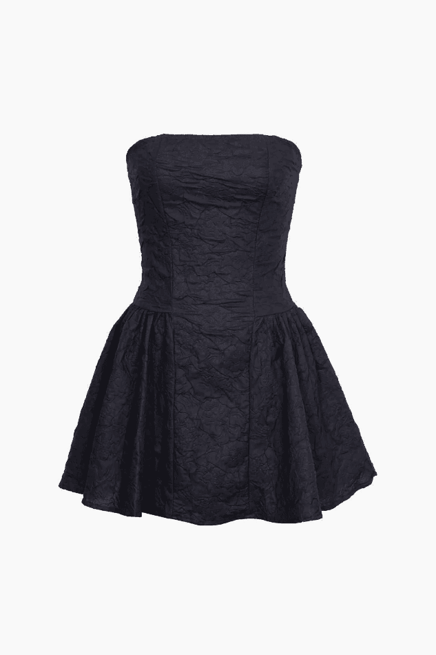 2024 Jacquard Fitted Ruffle Hem Strapless Mini Dress Black S in Mini ...