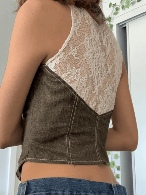 Paneled Lace Button Front Corset Top - HouseofHalley