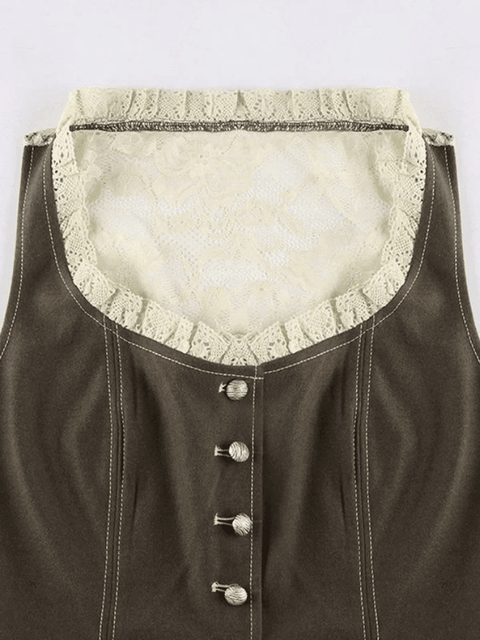 Paneled Lace Button Front Corset Top - HouseofHalley