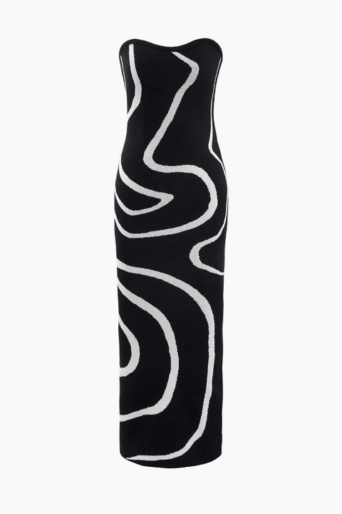 Swirl Stripe Knit Strapless Midi Dress - HouseofHalley