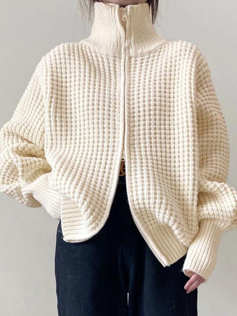 Solid Double Zip Turtleneck Sweater - HouseofHalley
