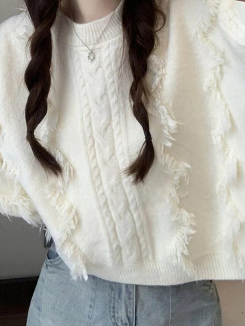 Solid Tassel Cable Knit Sweater - HouseofHalley