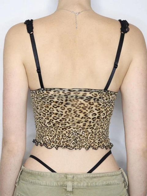 Leopard Print Bow Lace Splice Cami Top - HouseofHalley