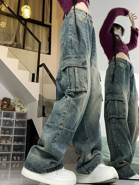 Street Multi Pocket Splice Cargo Jeans - HouseofHalley