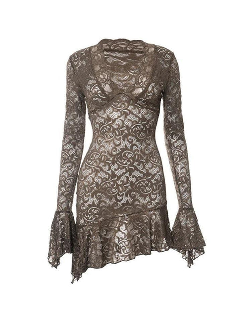 Lace V Neck Trumpet Sleeve Mini Dress - HouseofHalley