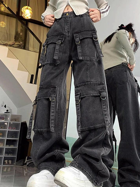 Street Multi Pocket High Rise Cargo Jeans - HouseofHalley