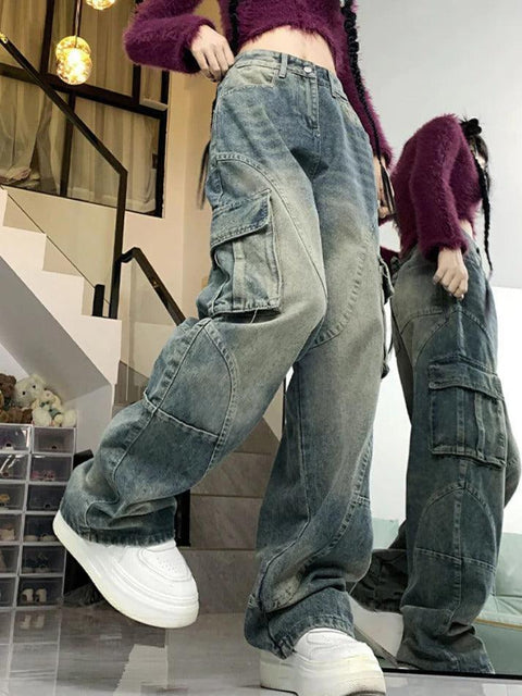Street Multi Pocket Splice Cargo Jeans - HouseofHalley