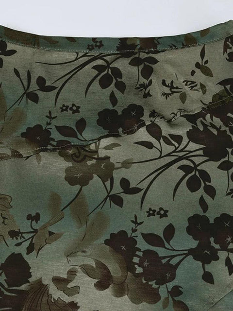 Vintage Flower Print Irregular Splice Midi Skirt - HouseofHalley
