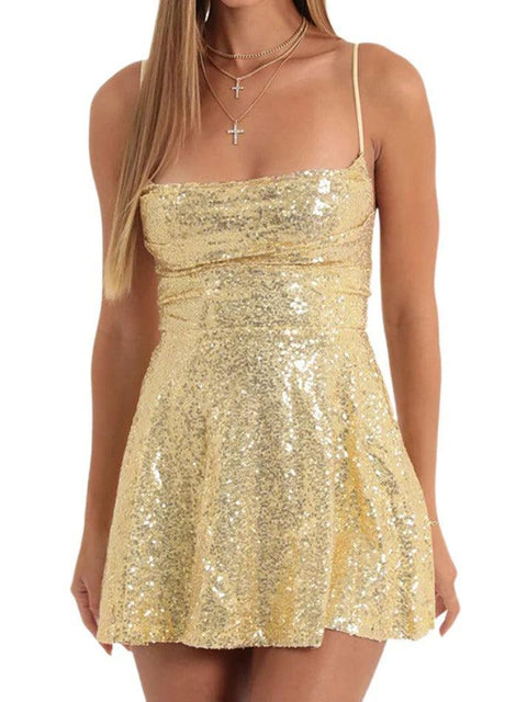 Sequin Backless Tie Up Mini Dress - HouseofHalley