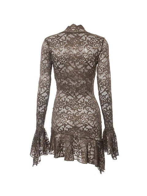 Lace V Neck Trumpet Sleeve Mini Dress - HouseofHalley