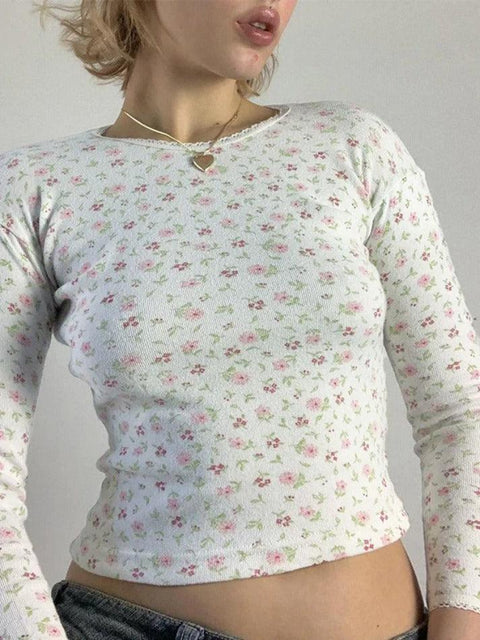 Ditsy Floral Print Crew Neck Long Sleeve Knit - HouseofHalley