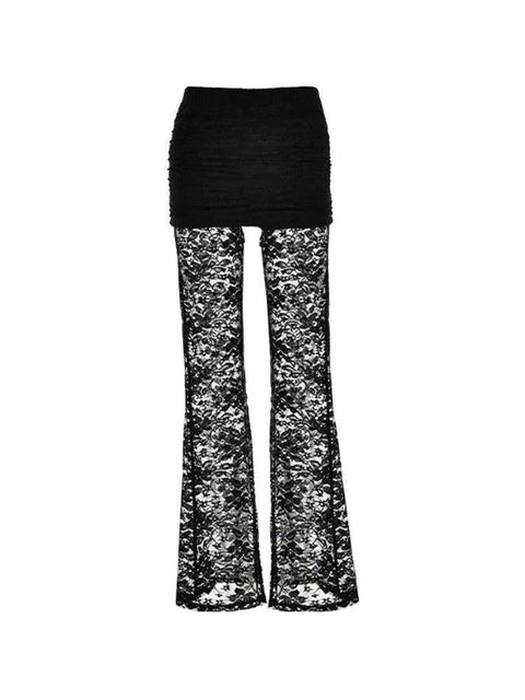 Perspective Lace Splice High Rise Flare Leg Pants - HouseofHalley