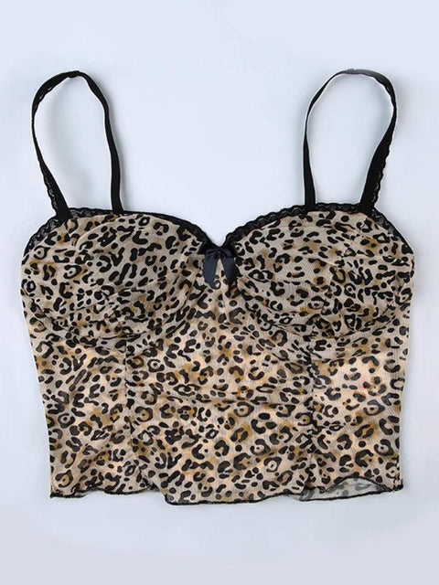 Leopard Print Bow Lace Splice Cami Top - HouseofHalley