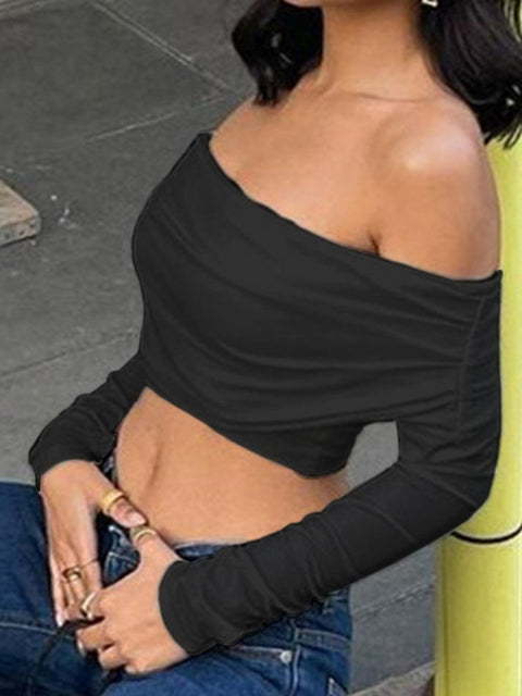 White Long Sleeve Off Shoulder Top - HouseofHalley