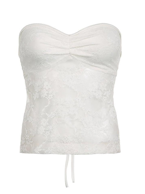 Lace See through Backless Tie Up Bandeau Top - HouseofHalley