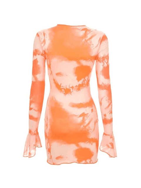 Abstract-Print Flared-Sleeve Tie Dress - HouseofHalley
