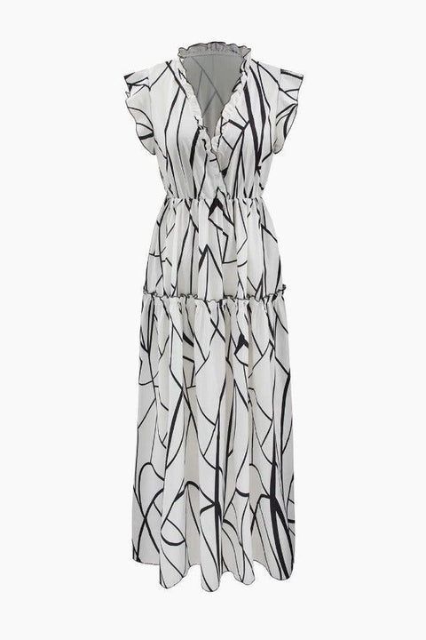 Abstract Stripe Frill Trim Maxi Dress - HouseofHalley