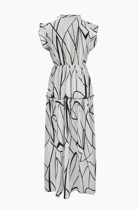 Abstract Stripe Frill Trim Maxi Dress - HouseofHalley
