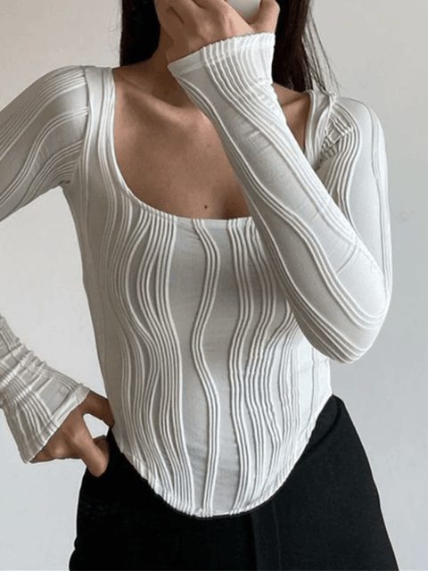 Asymmetric Creped White Long Sleeve Crop Top - HouseofHalley