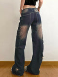 Asymmetric Pocket Distressed Ripped Burr Boyfriend Jeans - HouseofHalley