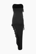 Asymmetric Ruffle Strapless Maxi Dress - HouseofHalley