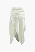 Asymmetric Satin Ruched Slit Skirt