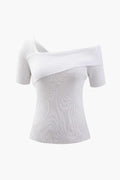 Asymmetric Shoulder Rib Knit Short Sleeve T-Shirt - HouseofHalley