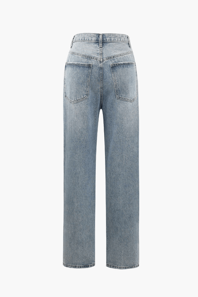 2024 Asymmetric Waist Straight Leg Jeans Blue XS in Jeans Online Store ...