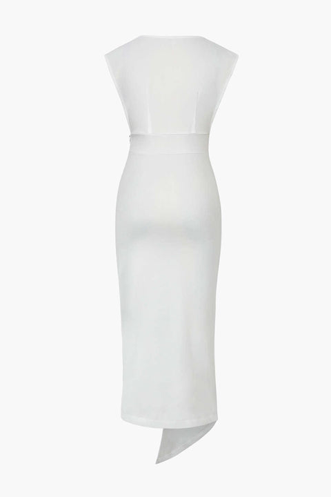 Asymmetrical Pleated Sleeveless Midi Dress - HouseofHalley