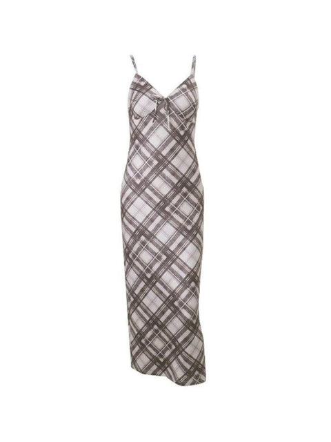 Plaid Print V Neck Midi Dress - HouseofHalley