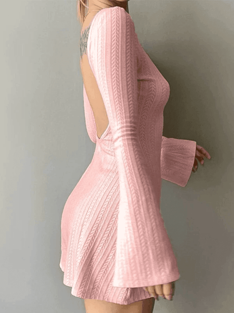 Backless Knitted Long Sleeve Mini Dress - HouseofHalley