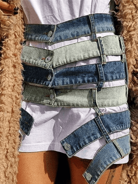 Bandage Cutout Denim Mini Skirt - HouseofHalley