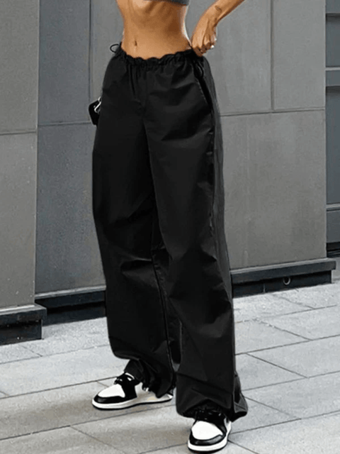 Belted Drawstring Parachute Cargo Pants - HouseofHalley