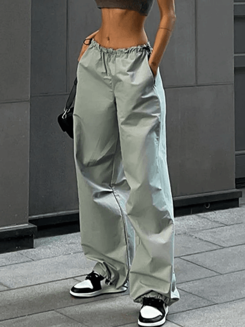 Belted Drawstring Parachute Cargo Pants - HouseofHalley