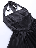 Black Halter Neck Tie Up Slimming Backless Mini Dress - HouseofHalley