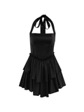 Black Halter Neck Tie Up Slimming Backless Mini Dress - HouseofHalley