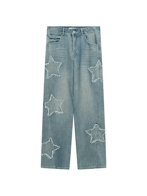 Blue Wash Star Patched Boyfriend Jeans - HouseofHalley