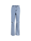 Blue Wash Straight Leg Knee Ripped Jeans - HouseofHalley