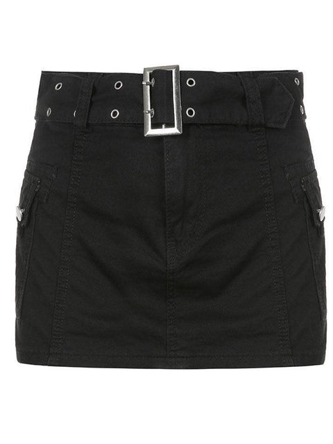 Buckle Belt Low Waist Denim Mini Skirt - HouseofHalley