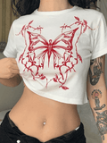 Butterfly Print White Crop Top - HouseofHalley