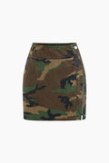 Camo Print Cap Sleeve Crop Shirt And Slit Mini Skirt Set - HouseofHalley