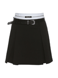 Color Contrast High Waist Belt Pleated Skirt - HouseofHalley