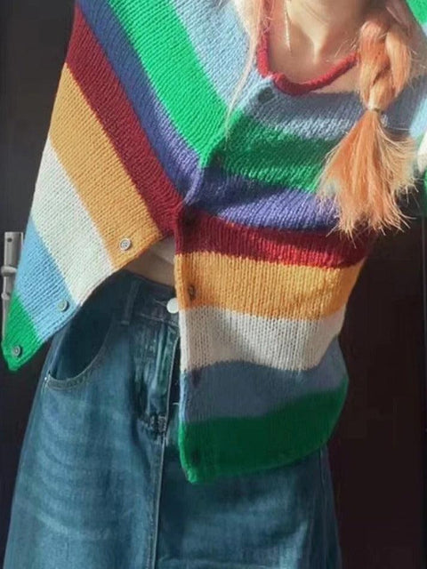 Contrast Color Rainbow Stripe Cardigan - HouseofHalley