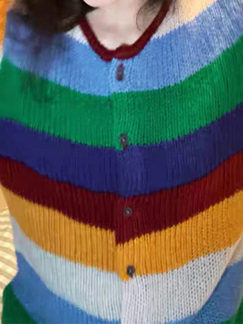 Contrast Color Rainbow Stripe Cardigan - HouseofHalley