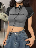 Contrast Color Stitch Decor Crop Short Sleeve Tee - HouseofHalley