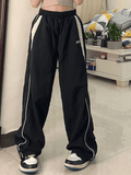 Contrast Piping Black Baggy Sweatpants - HouseofHalley