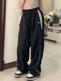 Contrast Piping Black Baggy Sweatpants - HouseofHalley