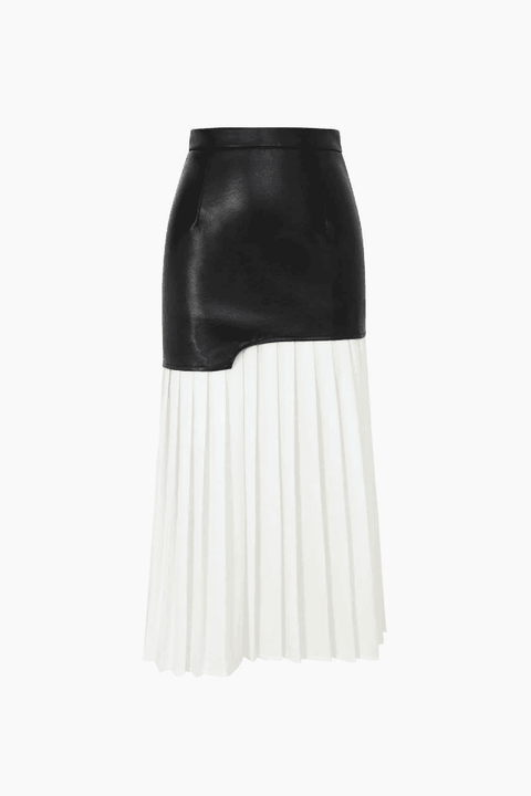 Contrast Pleated Faux Leather Midi Skirt - HouseofHalley