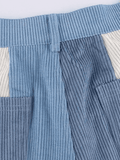 2024 Corduroy Patchwork Straight Leg Pants Blue S in Pants Online Store ...